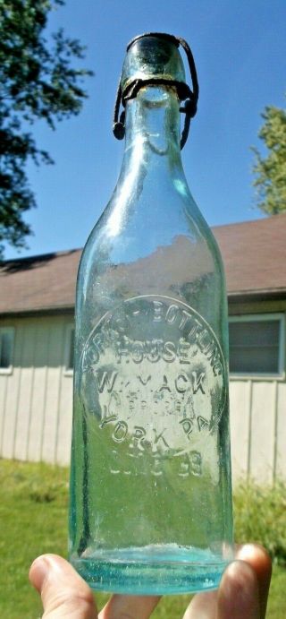 York,  Pa Aqua Blob Beer Bottle York City Bottling House W/stopper 1890 