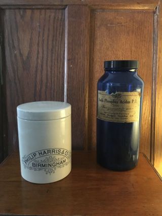 Antique Ironstone Pharmacy Philip Harris & Co Birmingham Pot - Chemists Pot Rare