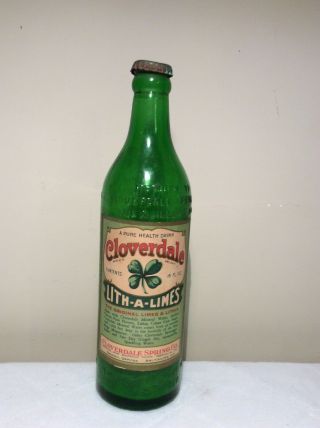 Cloverdale “lith - A - Limes” Paper Label Green Glass Soda Bottle