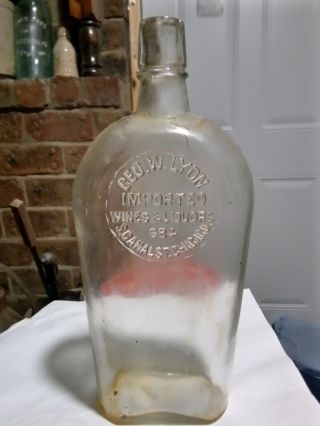 1890s Large Quart Chicago Il Coffin Flask Whiskey Bottle Geo W Lyon Wine Liquor