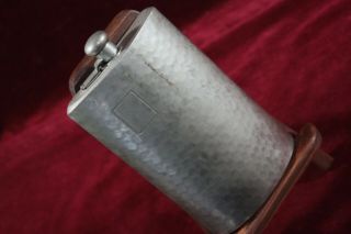 Old Antique Flask Hammered Finish Pewter Metal Decanter Large Pint 16,  Oz