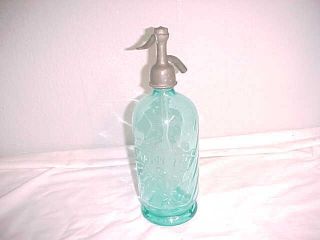 Vintage Turquoise Aqua Blue Seltzer Bottle Mid Century Czechoslovakia