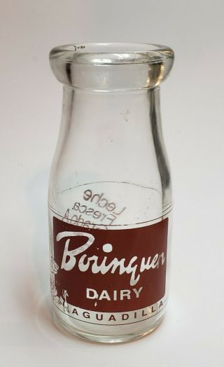 Vintage 1/2 Pint Milk Bottle / Borinquen Dairy / Aguadilla Puerto Rico