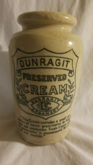 Antique Advertising English Stoneware Jar.  Dunragit Preserved Cream.