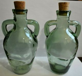 Vintage Green Glass Two Handle Cork Bottles