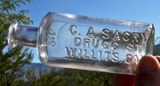 Ca 1900 Willits California (mendocino) Rare " Ga Sacry Druggist " Drug Med Bottle