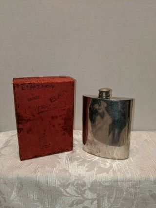 Vintage Sheffield 8 Oz.  Pewter Flask Made In England With Box