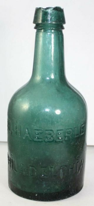 Green Iron Pontil Squat Soda C.  H.  Haeberle Philadelphia