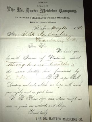 1880 Dr Harter Medicine Advertising Cover With Letterhead And Order Contents
