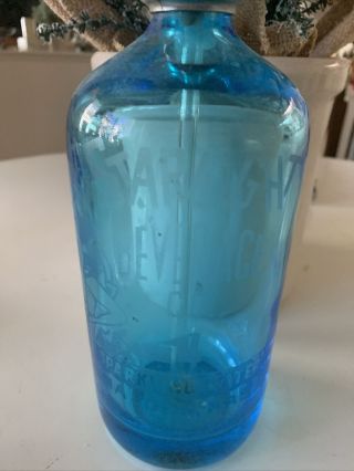 Vintage Blue Seltzer Bottle Starlight Beverage Malden Massachusetts 26oz