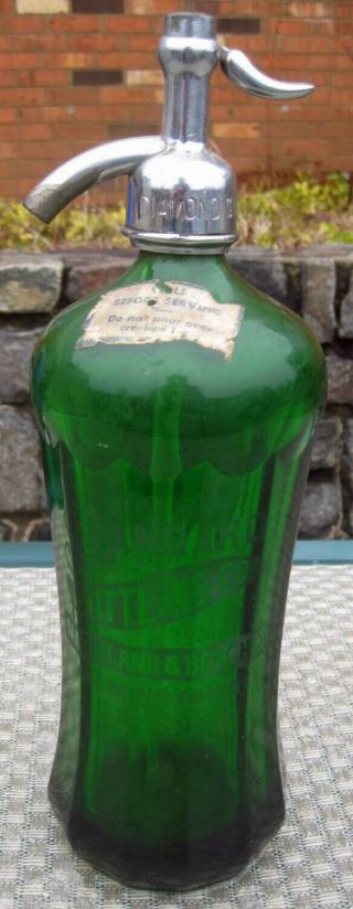 Vintage Etched Green Ribbed Seltzer Bottle Standard Bottling Co Wilmington De