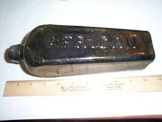 Crude Applied Top/lip 1800s Olive Green Blackglass Case Gin Bottle African