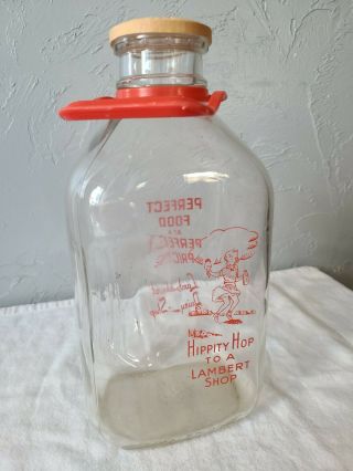Vintage Glass Half Gallon Milk Bottle With Lid,  Hippity Hop To A Lambert Shop
