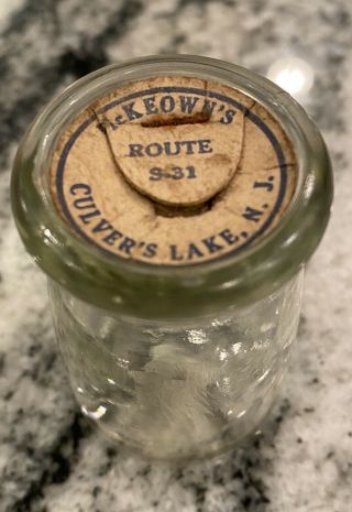 Rare Mckeown’s Creamer Bottle/cap (anchor Hocking) Culver’s Lake Nj Babe Ruth.
