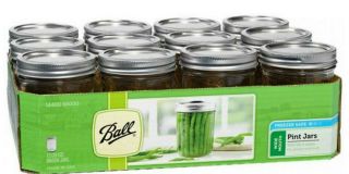 12 Pack 16 Oz Ball Wide Mouth Pint Canning Mason Jars Lids &bands Clear Glass