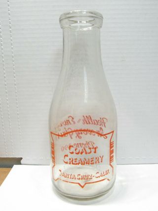 Coast Creamery Santa Cruz,  Ca 1 Quart Milk Bottle