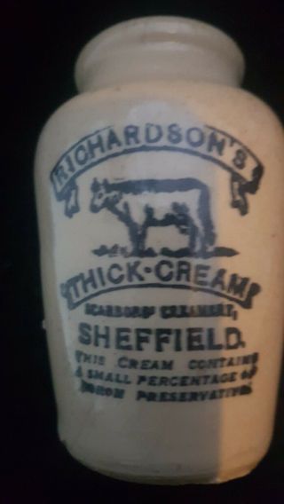 Rare Cow Pictorial Stoneware Cream Pot Crock Richardson,  S Sheffield /thick Cream