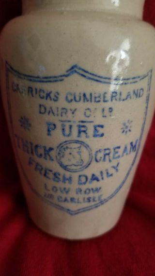 Antique Advertising English Stoneware Jar.  Carricks Cumberland Dairy.