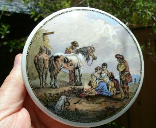 Antique,  Rated As Scarce,  " The Swewbald Horse " Multi - Colored Prattware Pot Lid