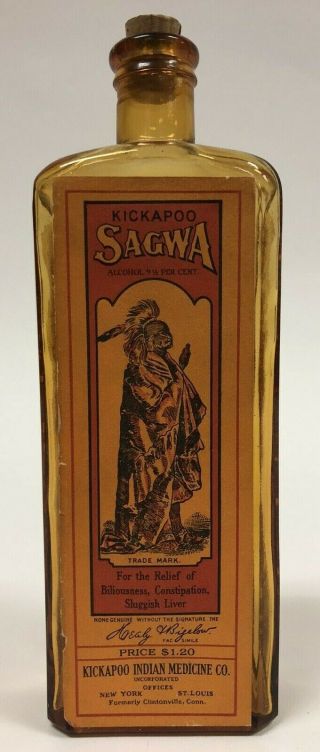 Vintage Kickapoo Sagwa Indian Medicine Co Glass Bottle