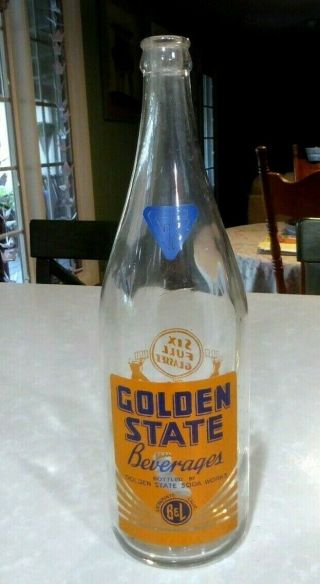 1940 ' s Golden State Beverages Soda Bottle Sacramento CA Quart ACL 2