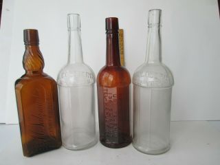 Four Antique N.  Y.  Whiskey Bottles 11 - 12in.  Tall All 1880 - 1900 Nearmint No Damage