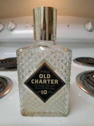 Old Charter Kentucky Straight Bourbon Whiskey Glass Bottle Aged 10 Yrs