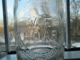 Milk Bottle M.  E.  Hoar Dairy West Lancaster R D No 8 Pa