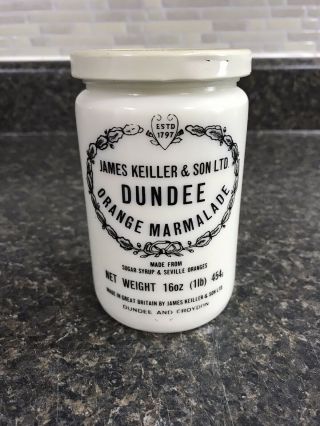 Vintage James Keiller & Son 16 Oz.  Dundee Orange Marmalade Jar W/ Lid
