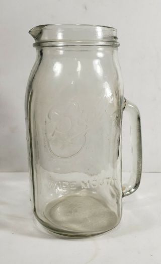 Vintage Ball Wide Mouth Mason Jar 64 Oz Clear Glass Handled Pitcher B5