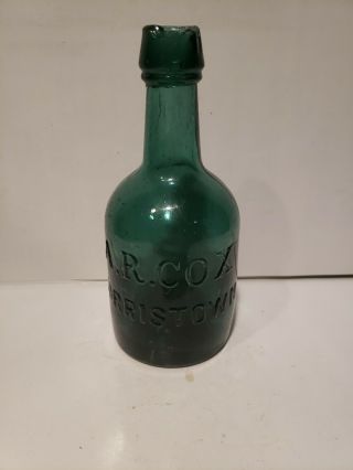 A.  R.  Cox - Norristown Pa - Emerald Green Color Squat Soda Or Beer Bottle