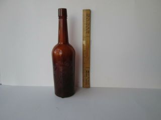 Antique Amber Sac.  Cal.  Whiskey Bottle 11.  75in.  Tall Fred Raschen Nearmint 1880 -