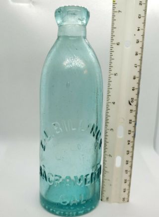 Antique Embossed E.  L.  Billings Sacramento California Bottle Aqua Green