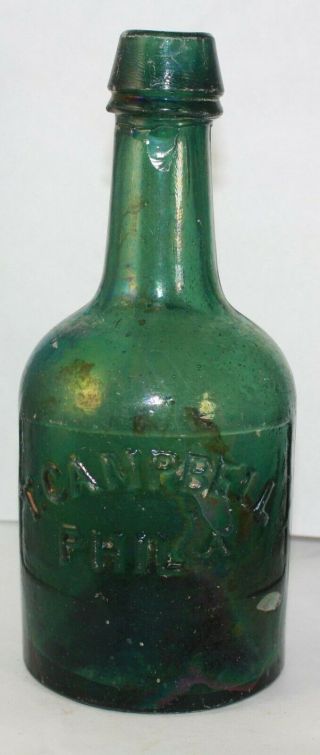 Green Iron Pontil Squat Soda T.  Campbell Philadelphia Dyottville Glass