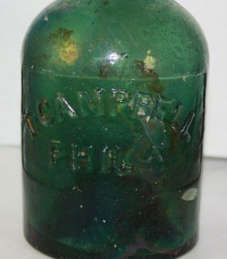 GREEN IRON PONTIL SQUAT SODA T.  CAMPBELL PHILADELPHIA DYOTTVILLE GLASS 2