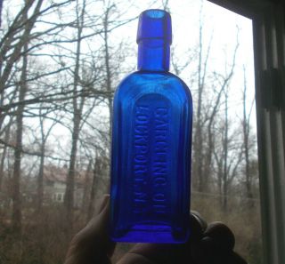 Cobalt Blue Gargling Oil Lockport,  Ny 5 " Liniment Bottle Shiny