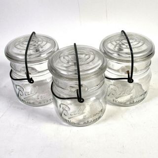 Vintage 3pc Ball Eclipse Wide Mouth Pint Canning Wire Bail Glass Top Jars