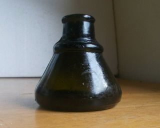 Dark Olive Green Blackglass Cone Ink Bottle Dug In 1880s Privy Hand Blown