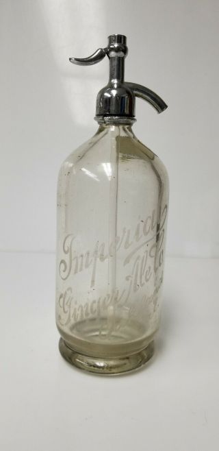 Vintage Seltzer Bottle Imperial Ginger Ale Co Oakland Ca Embossed Old Footed