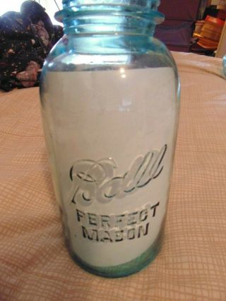 1923 - 1933 Blue Ball Perfect Mason 1/2 Gallon Canning Jar 13 With Zinc Lid