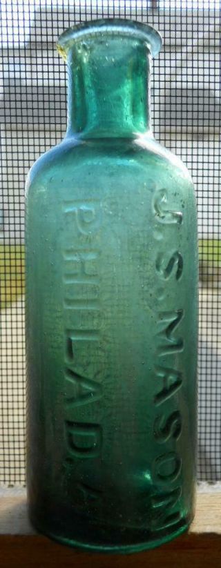 Strong Green Large Open Tube Pontil J.  S.  Mason Philadelphia Master Ink Bottle 2