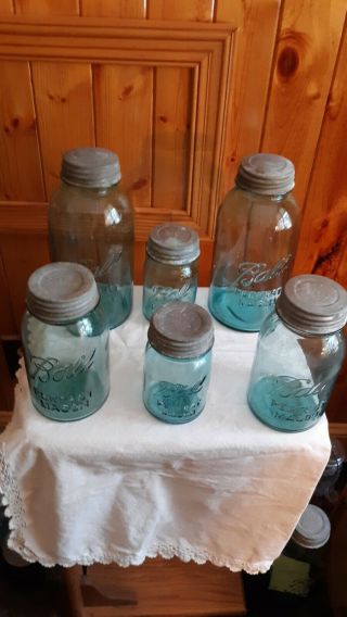 Blue Ball Perfect Mason Canning Fruit Jars: 2 Half - Gallons & 2 Quarts & 2 Pints