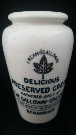 Galloway Creamery Stoneware Cream Pot Crock Stanraer Pictorial Ivy Leaf
