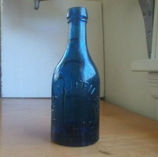 IRON PONTIL COBALT BLUE R.  K.  DUFFIELD PHILADA 1850s SQUAT ALE OR SODA CRACKED BAD 2
