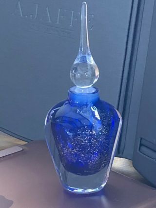 Cobalt Blue & Gold Specs Heavy Murano Style Glass Perfume Bottle 6.  5” 1042