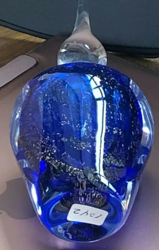 COBALT BLUE & GOLD SPECS HEAVY MURANO STYLE GLASS PERFUME BOTTLE 6.  5” 1042 3