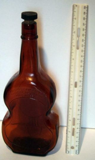 Vintage Amber Brown Glass Cello Bottle Flask 11 Inch