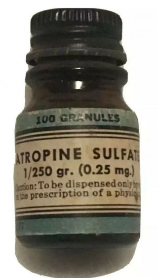 Vintage Abbott Laboratories Medicine Bottle Atropine Sulfate North Chicago Ill
