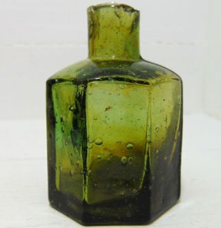 Very Crude Greenish - Amber (variable Colour) Octagonal Ink Bottle C1910 - 15