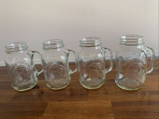 Set Of 4 Golden Harvest Mason Drinking Jars 32 Oz With Handle